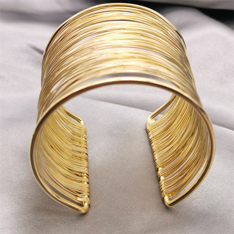 Golden Ethnic Style Round Multiple Cuff Bracelets