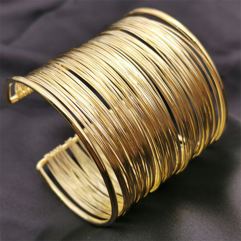 Golden Ethnic Style Round Multiple Cuff Bracelets