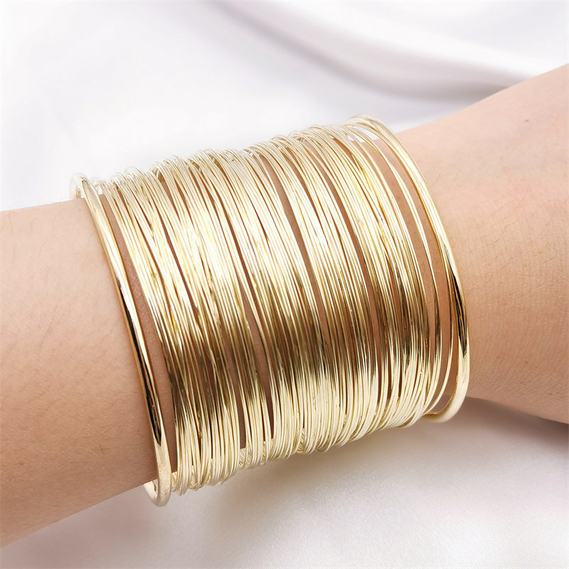 Golden Ethnic Style Round Multiple Cuff Bracelets