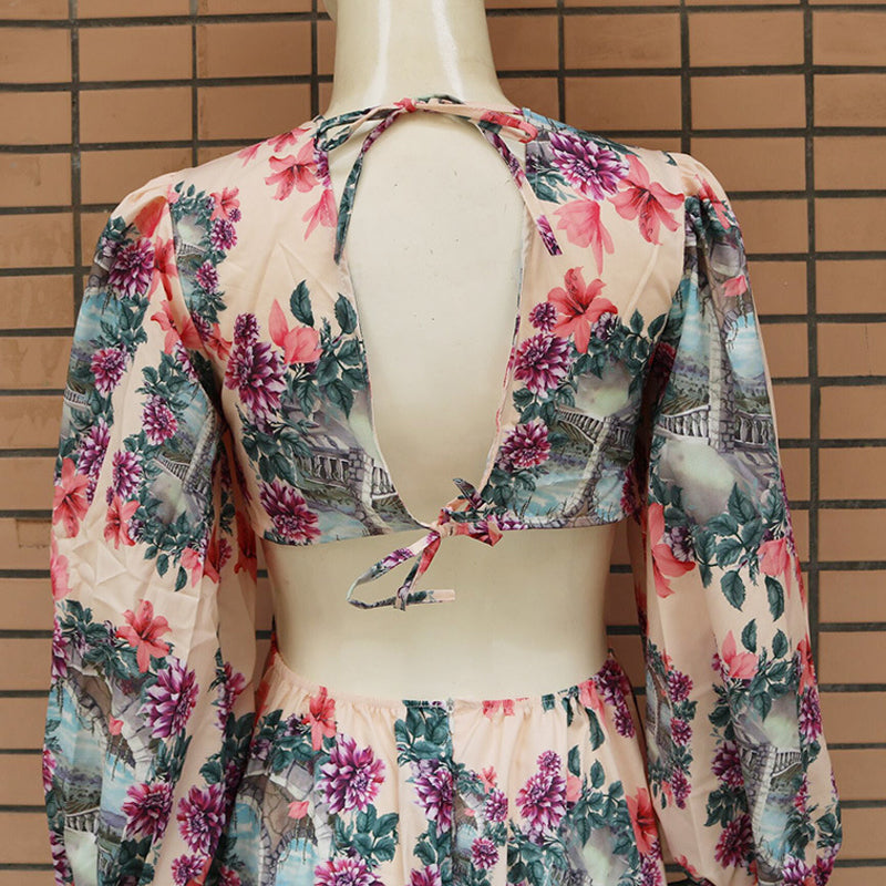 Floral Print Cutout Thigh Slit Maxi Dress
