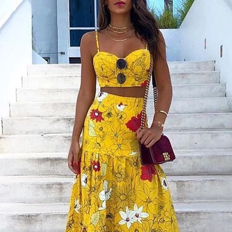 Floral Print Two Piece Skirt Set