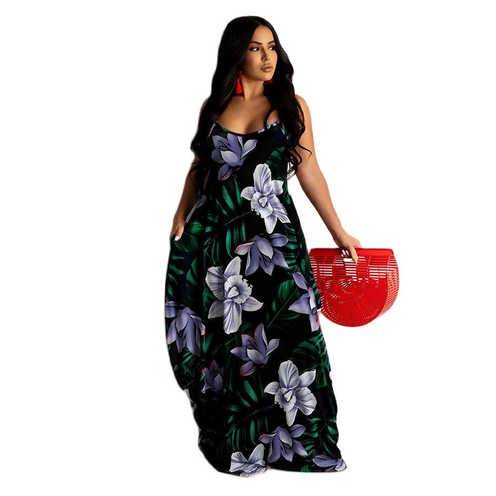 Flower Print Spaghetti Strap Maxi Dress