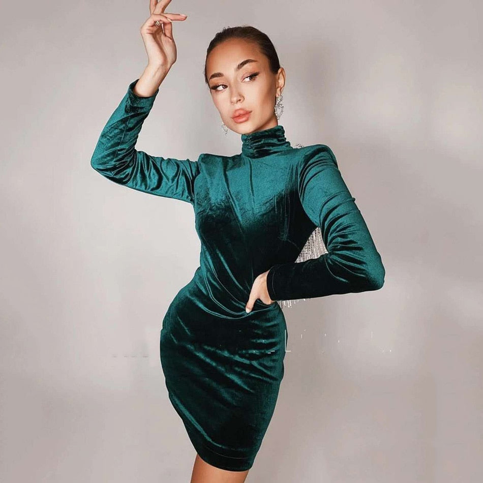 Black Green Sexy Fashion Backless Diamonds Tassel Rayon Velvet Dress