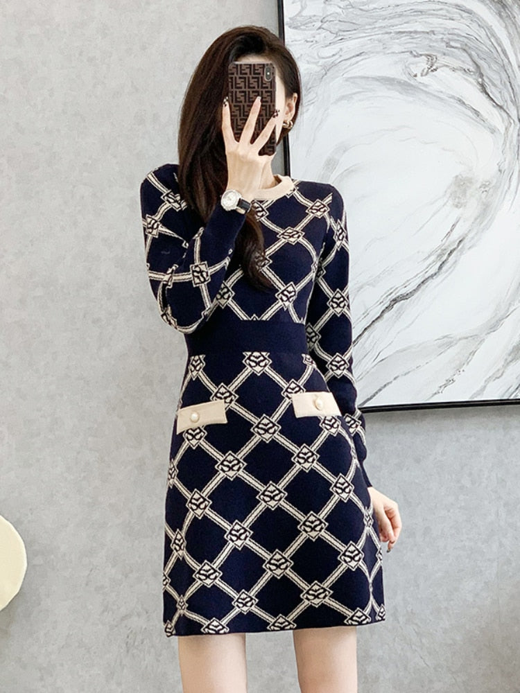 Autumn and Winter New High-end Retro Slim Temperament Knitted  Dress