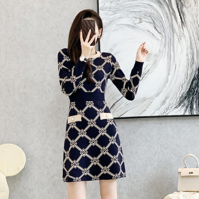 Autumn and Winter New High-end Retro Slim Temperament Knitted  Dress