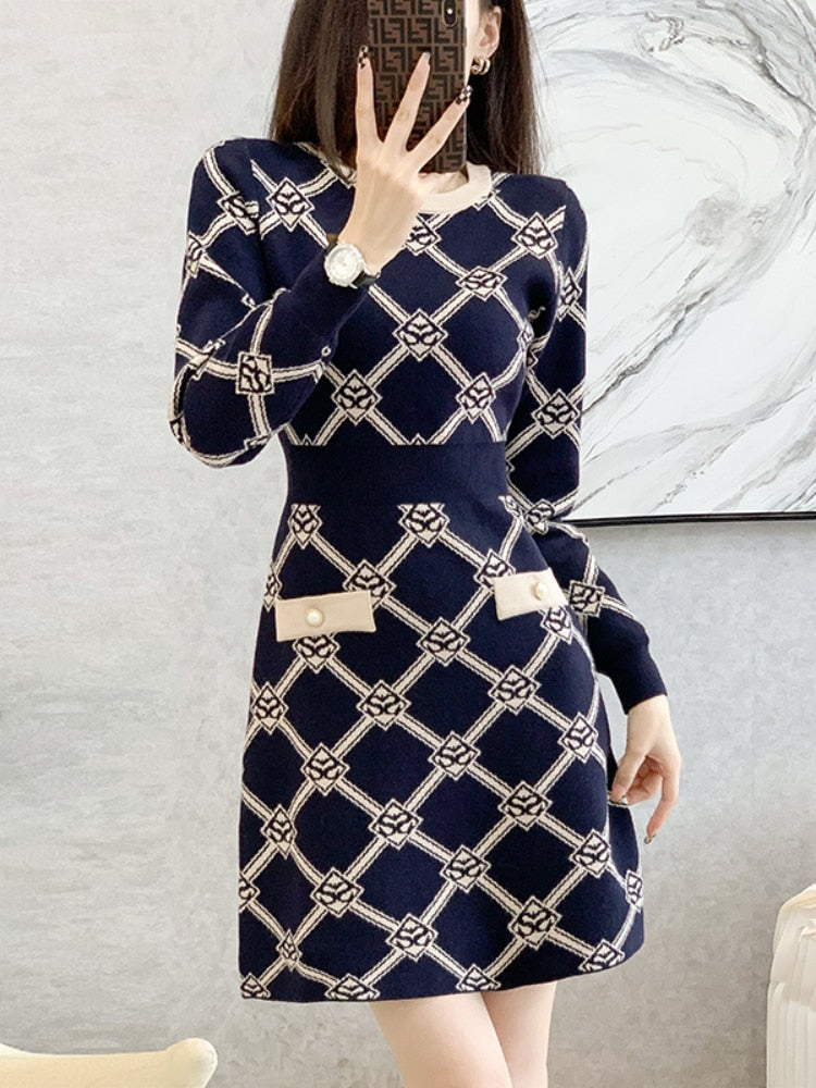 Autumn and Winter New High-end Retro Slim Temperament Knitted  Dress