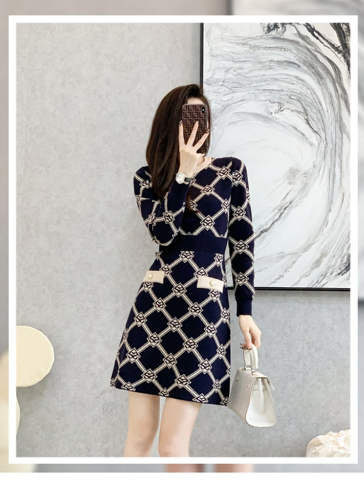 Autumn and Winter New High-end Retro Slim Temperament Knitted  Dress