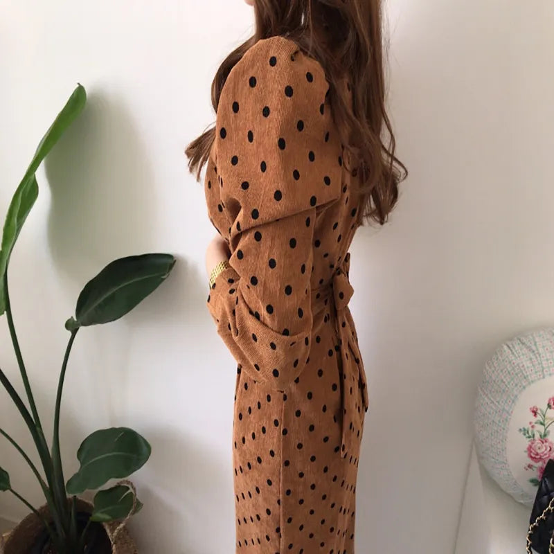 Spring Autumn Vintage Elegant Polka Dot Long Sleeves Dresses