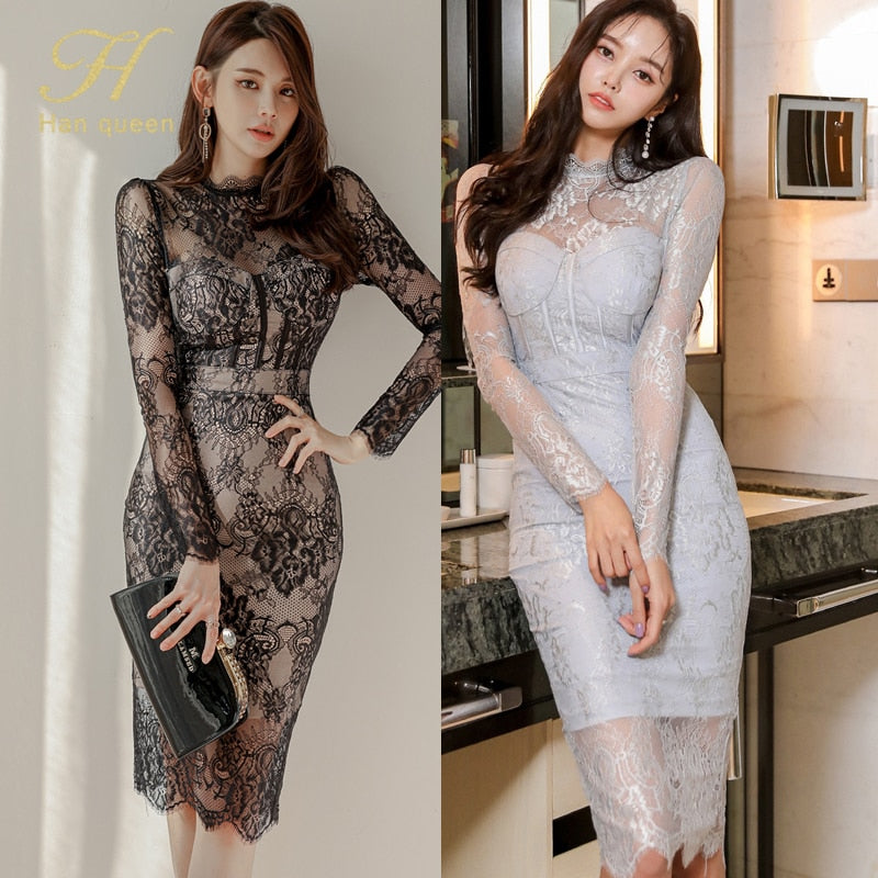 Spring Elegant Crochet See Through Lace Dress