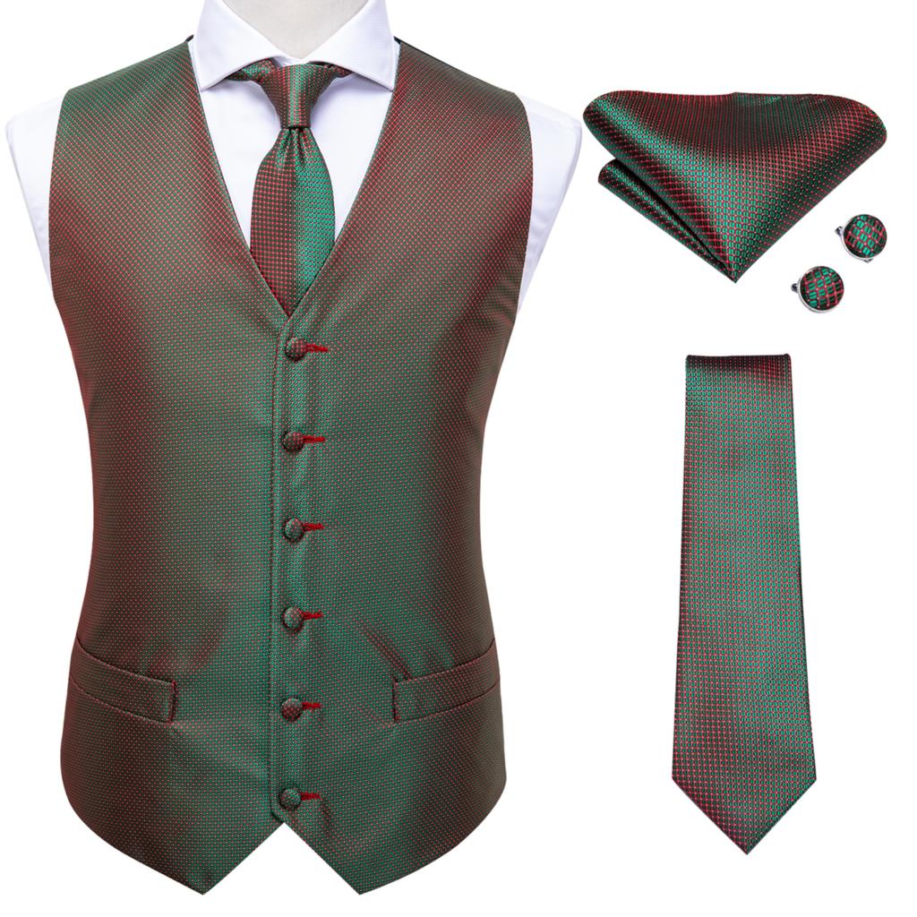 Silk Mens Slim Fit 4pcs Vest Necktie Pocket Square Cufflinks