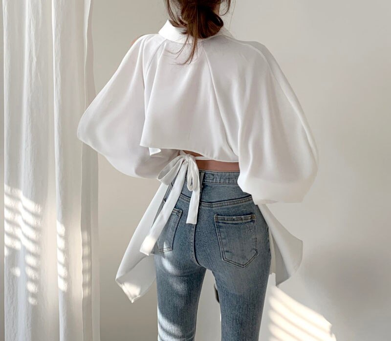 Hollow Out Turn Down Collar Off Shoulder Fashion Shirt