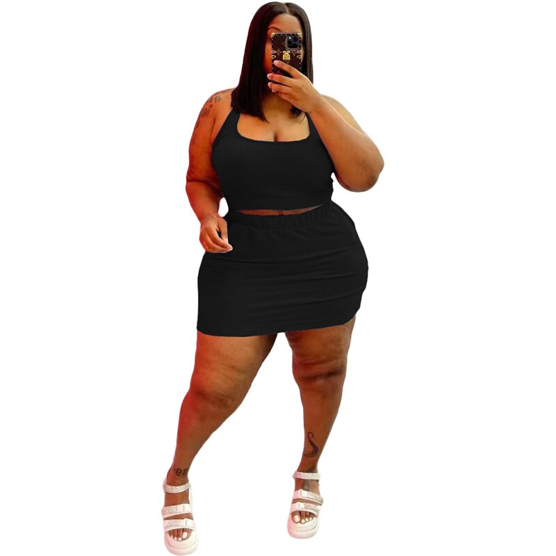 Plus Size Crop Tops and Skirt Two Piece Outfits