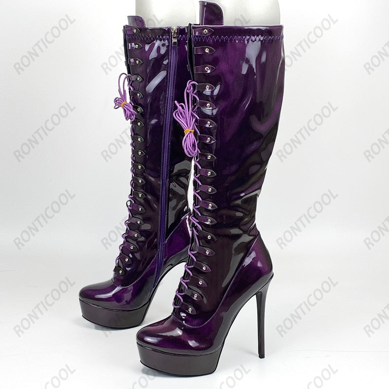 Women Winter Platform Knee High Stiletto Heels Boots