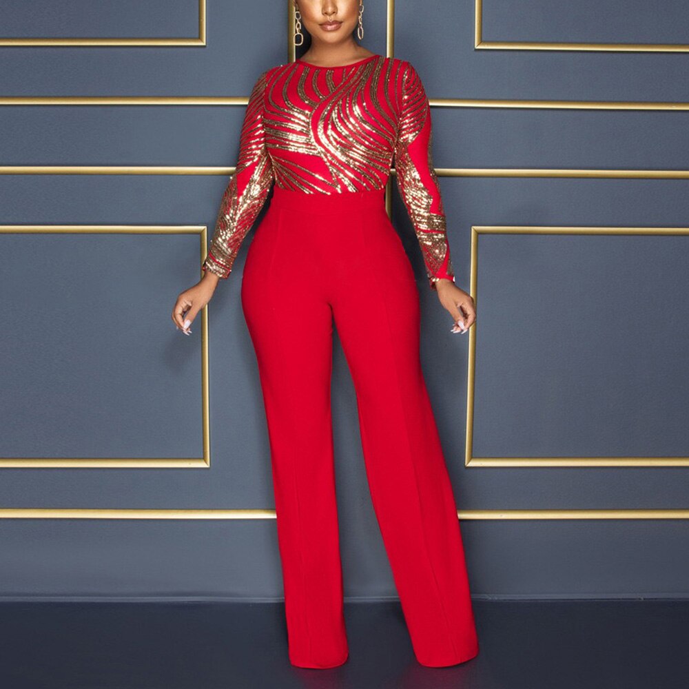 Full Sleeve High Waisted Round Neck Elegant Jumpsuit