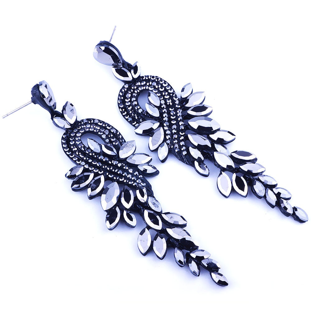 Luxury Crystal Leaf Long Drop Earrings