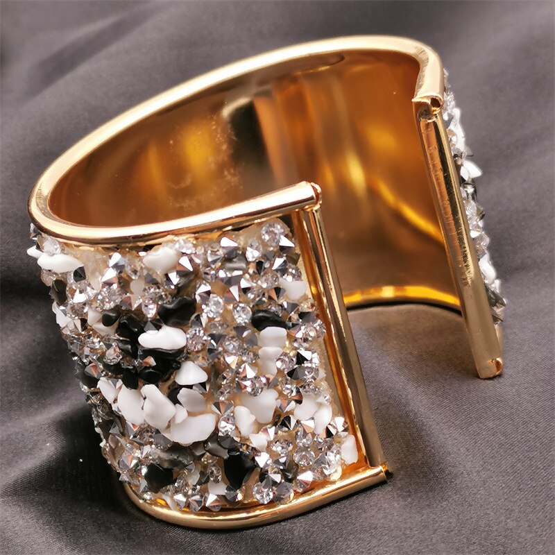 Rhinestone Natural Stone Cuff Bracelets