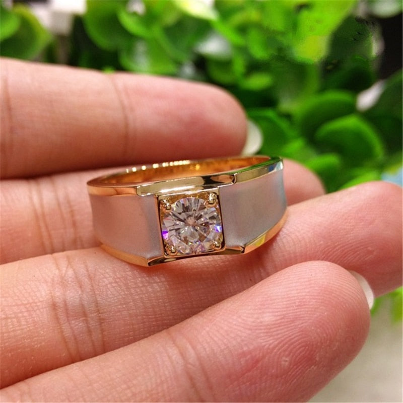 18K Yellow Gold Color Diamond Style Ring for Men