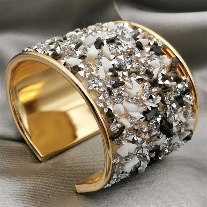 Rhinestone Natural Stone Cuff Bracelets