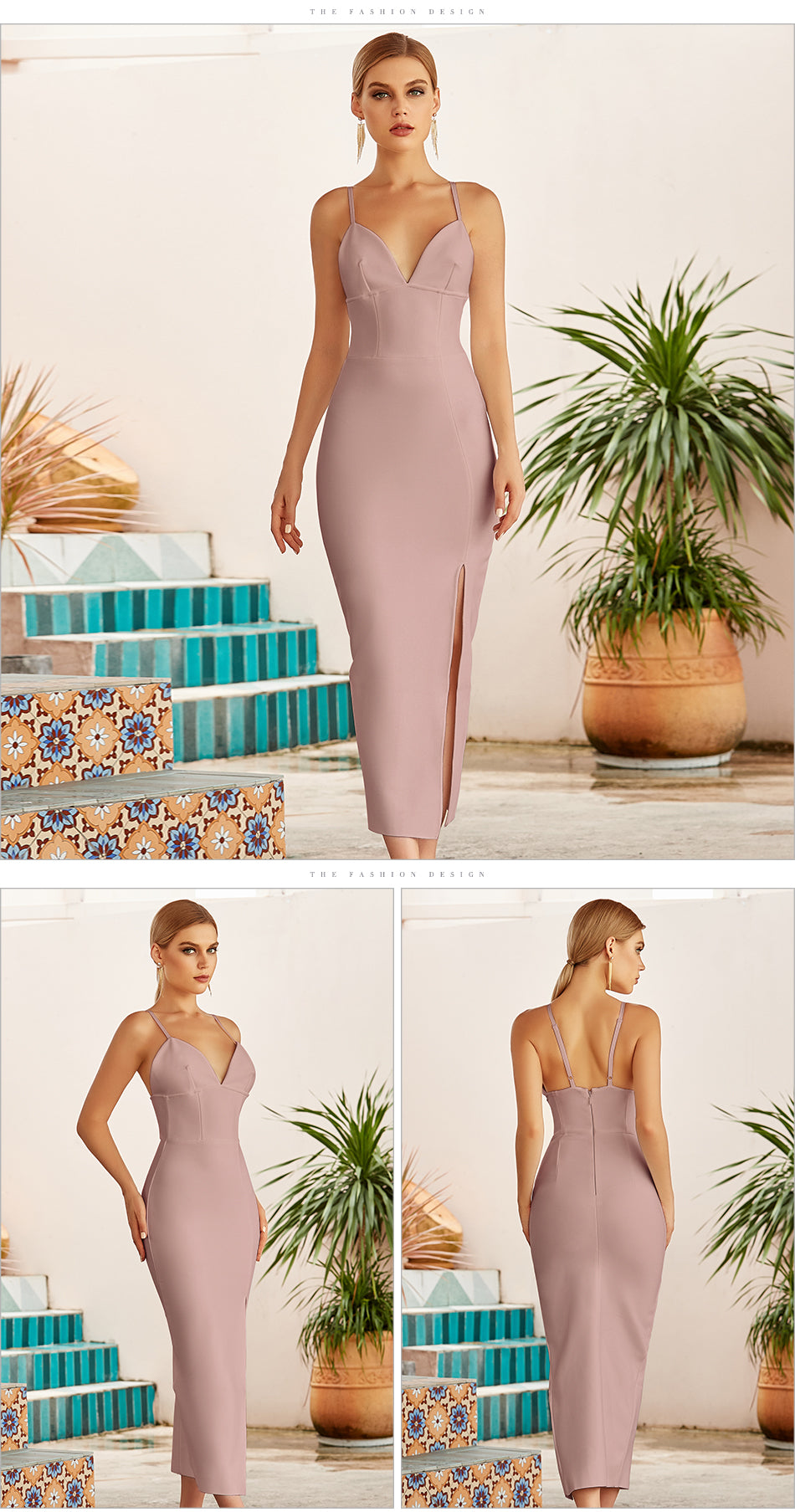 Sexy V Neck Spaghetti Strap Bodycon Bandage Dress