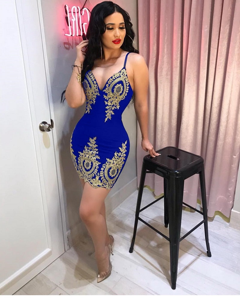 Spaghetti Strap Bodycon Appliques Club Dress