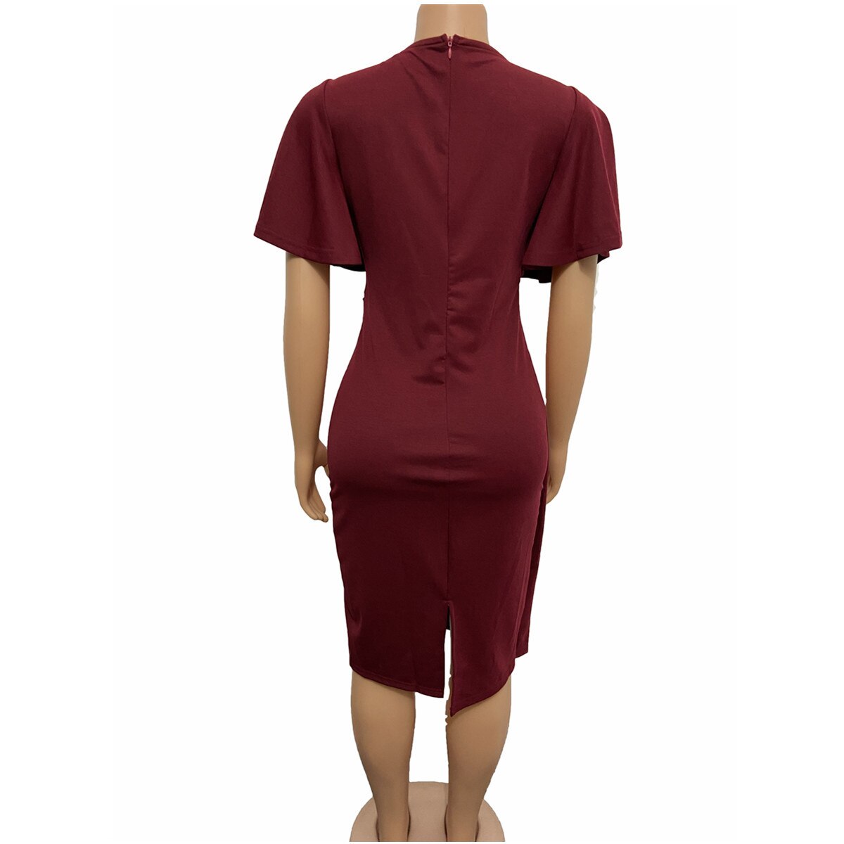 Button Design O-neck Bodycon Office Dress