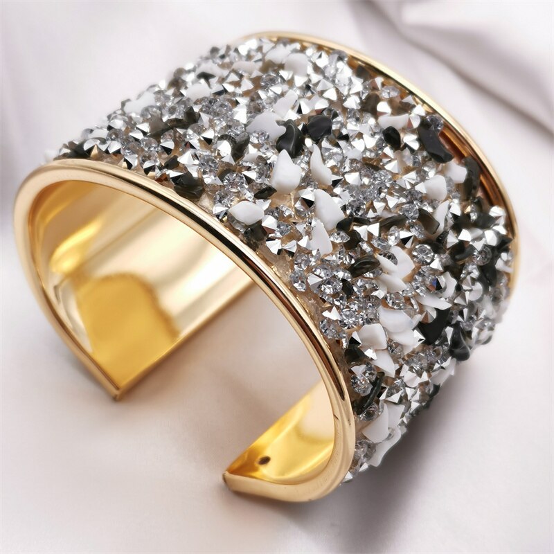 Rhinestone Natural Stone Cuff Bracelets