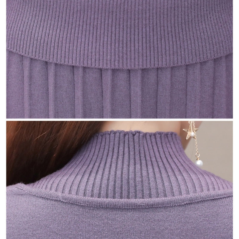 Casual Half Turtleneck Sleeveless Mid-Length Knitted Dress And Solid Pullover Sweater Suit