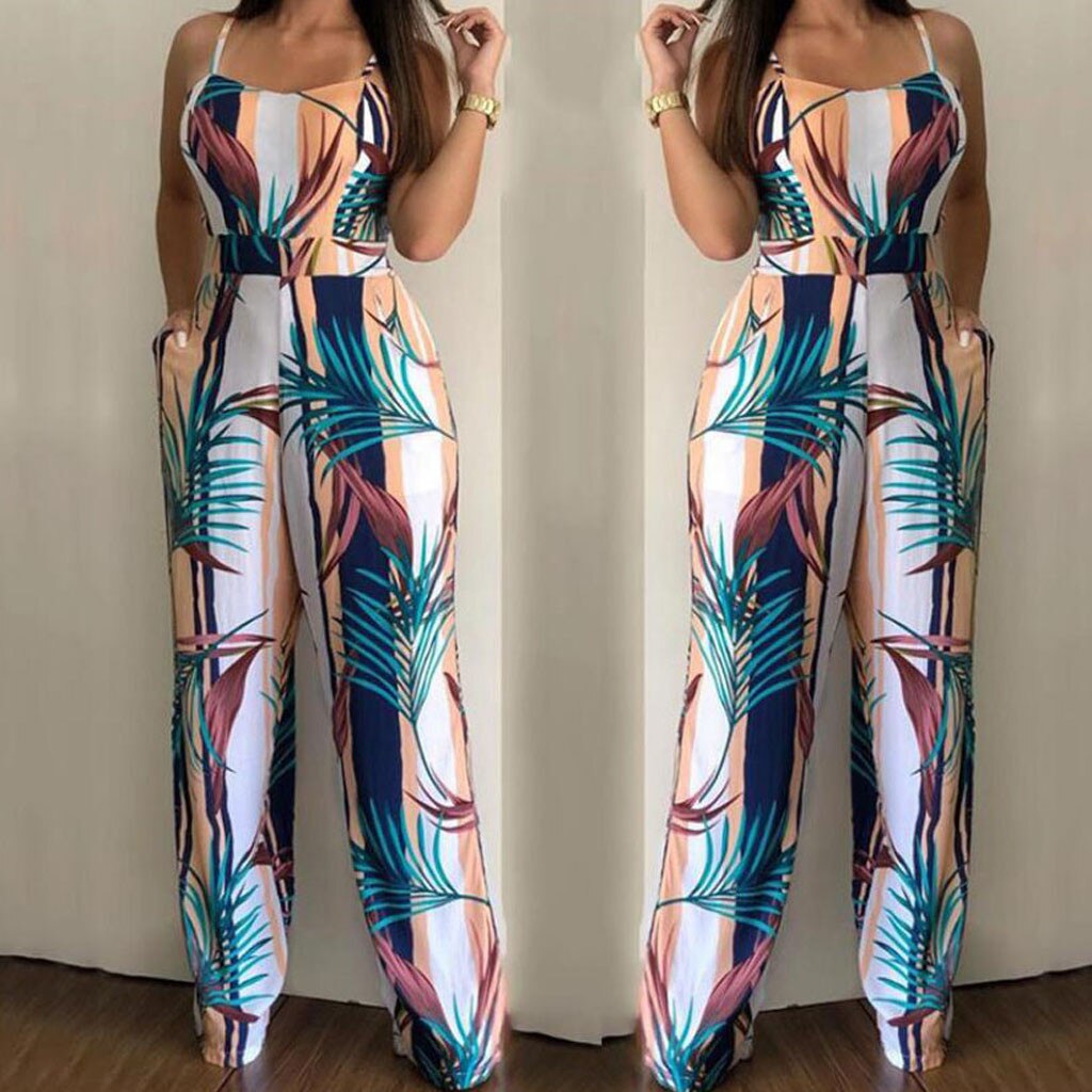 Backless Sleeveless  Print Jumpsuit