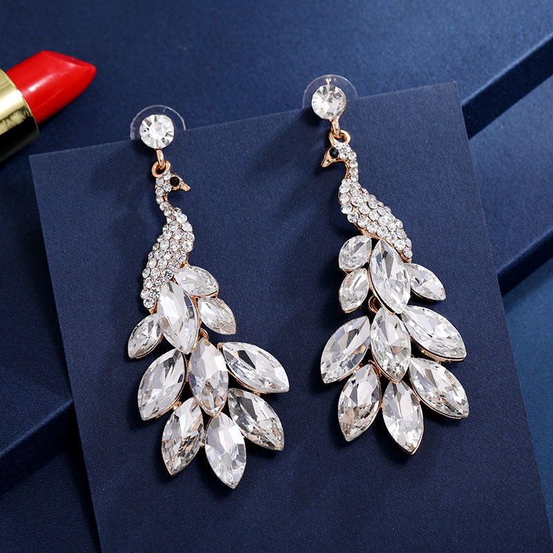 Luxury Crystal Leaf Long Drop Earrings