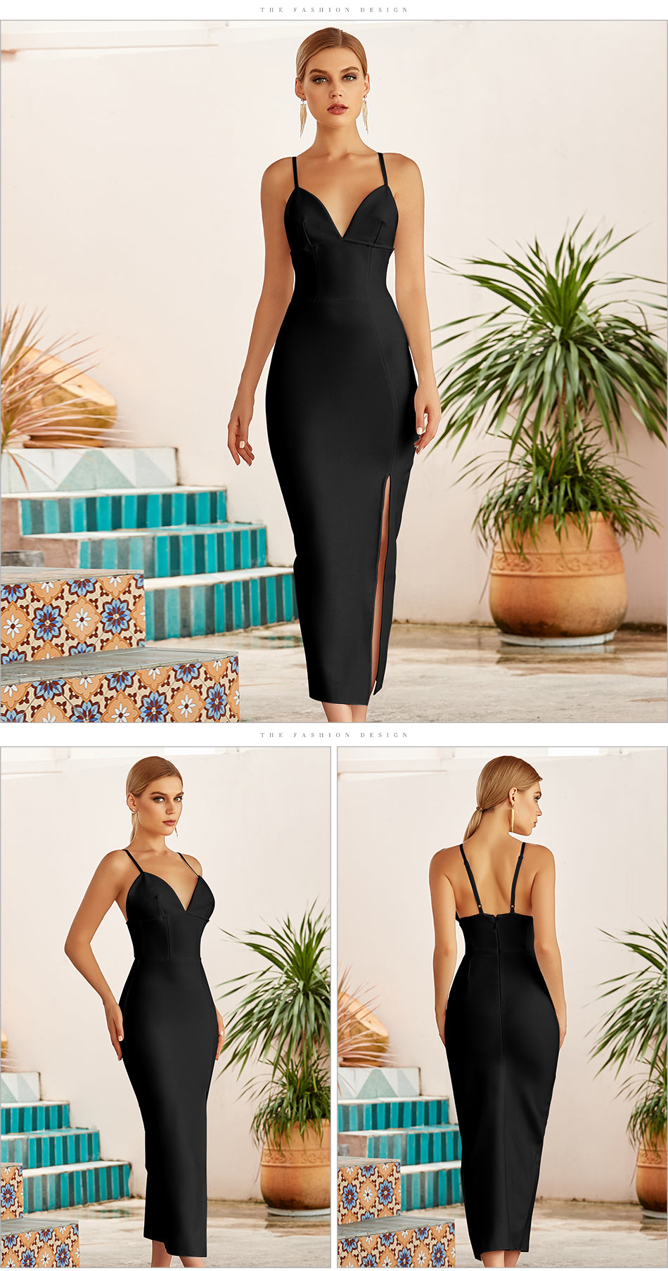 Sexy V Neck Spaghetti Strap Bodycon Bandage Dress