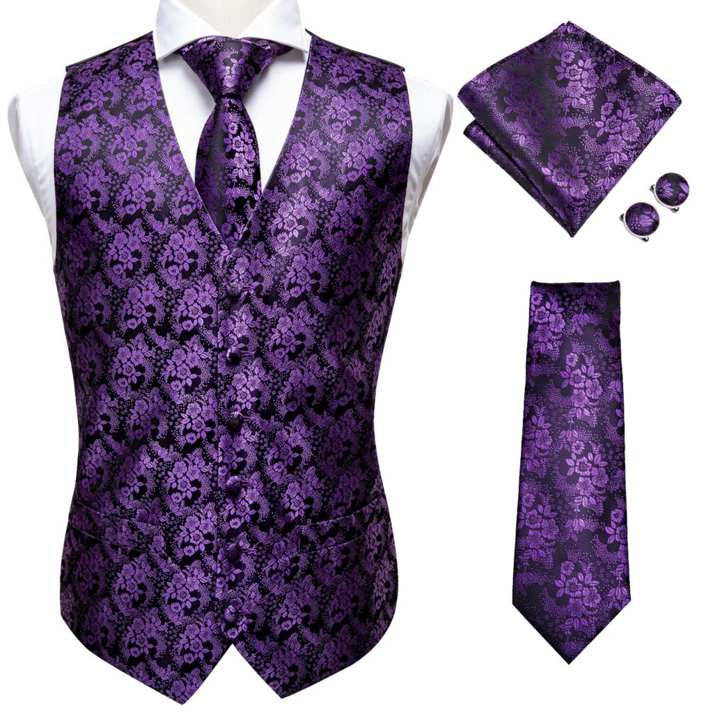 Silk Mens Slim Fit 4pcs Vest Necktie Pocket Square Cufflinks