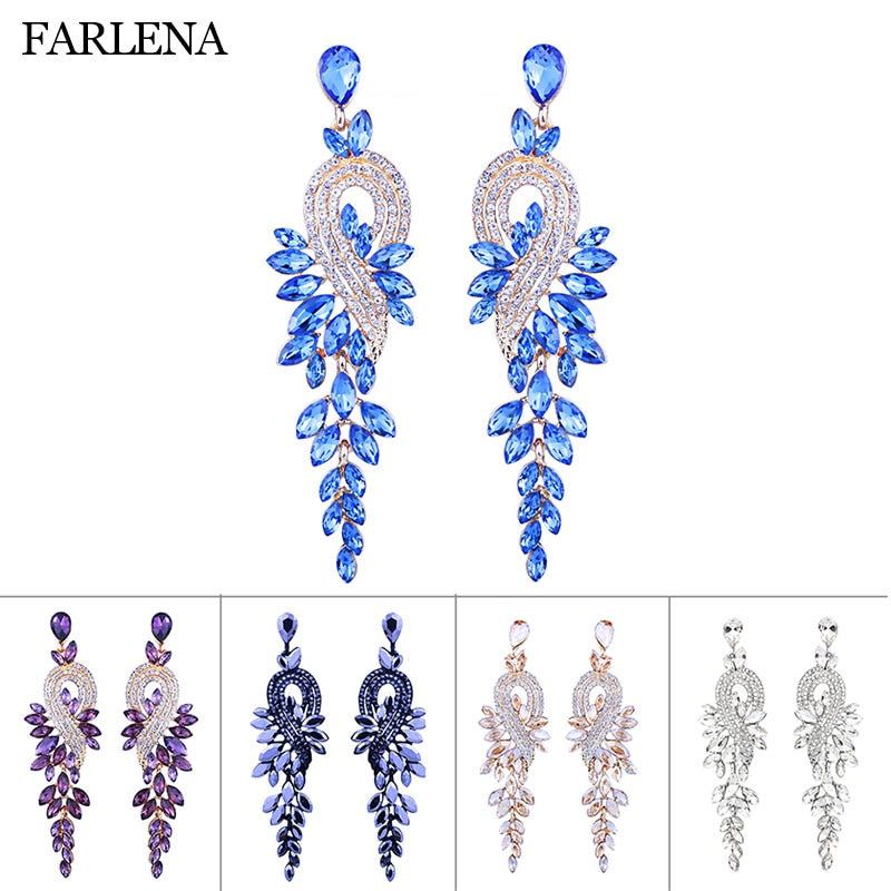 Luxury Crystal Leaf Long Drop Earrings