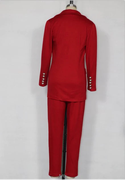 Autumn Winter Notched Full Sleeve Blazers Pants Suit