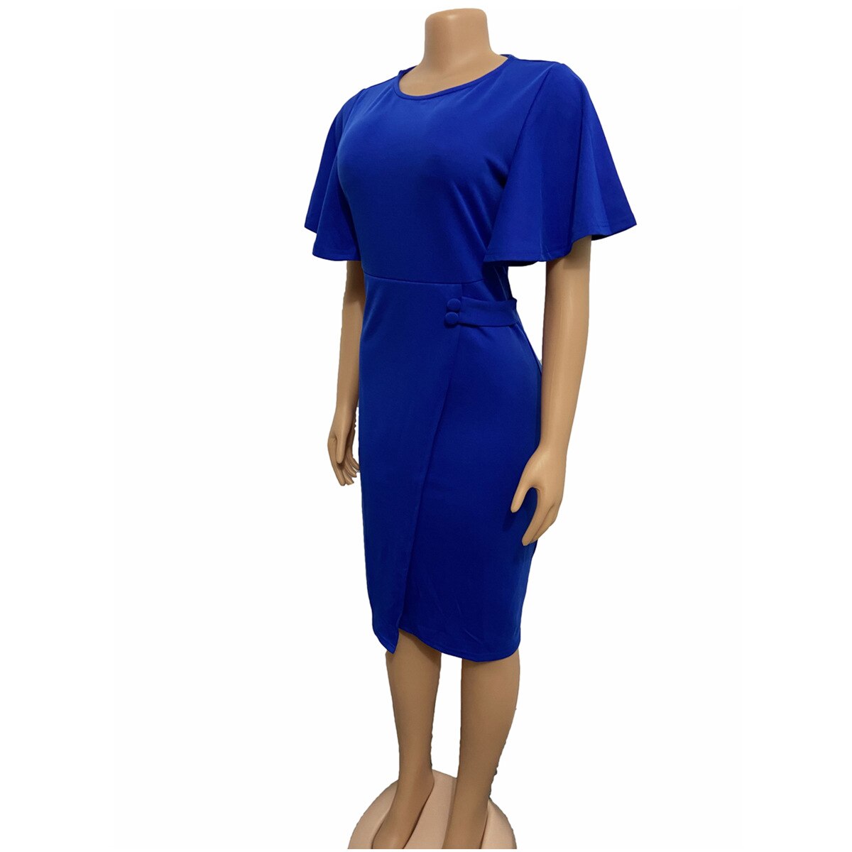 Button Design O-neck Bodycon Office Dress