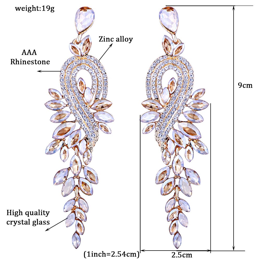 Luxury Crystal Leaf Long Drop Earrings