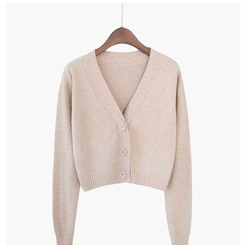 Long Sleeve V Neck Knitted Crop Cardigan