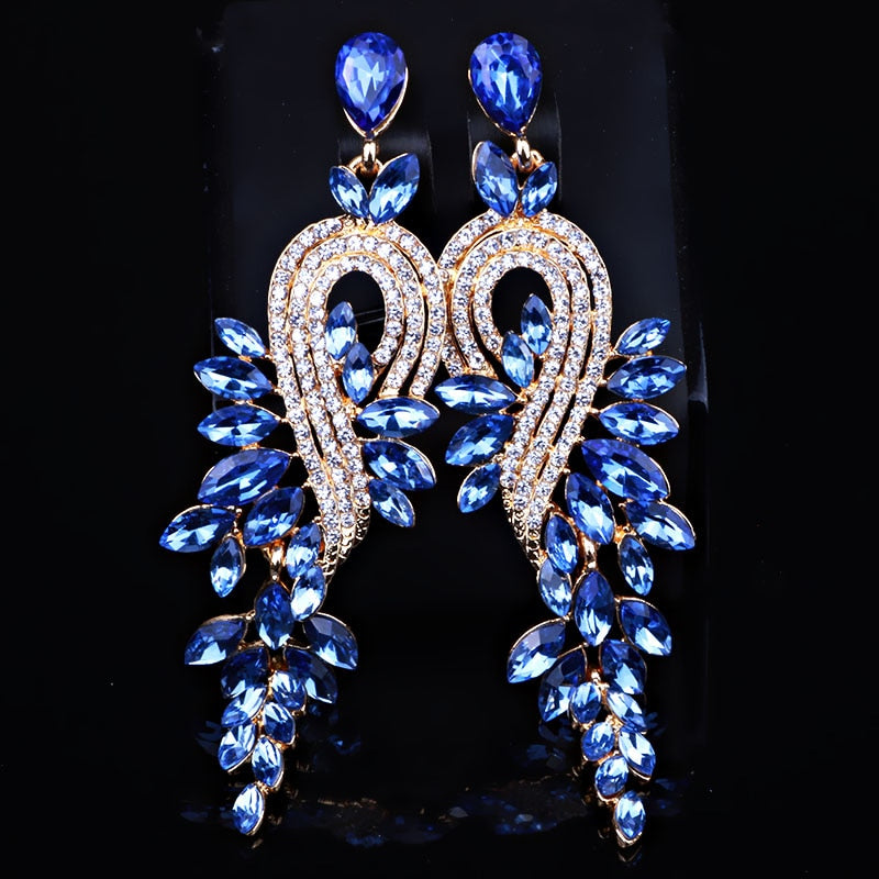 Luxury Crystal Leaf Long Drop Earrings