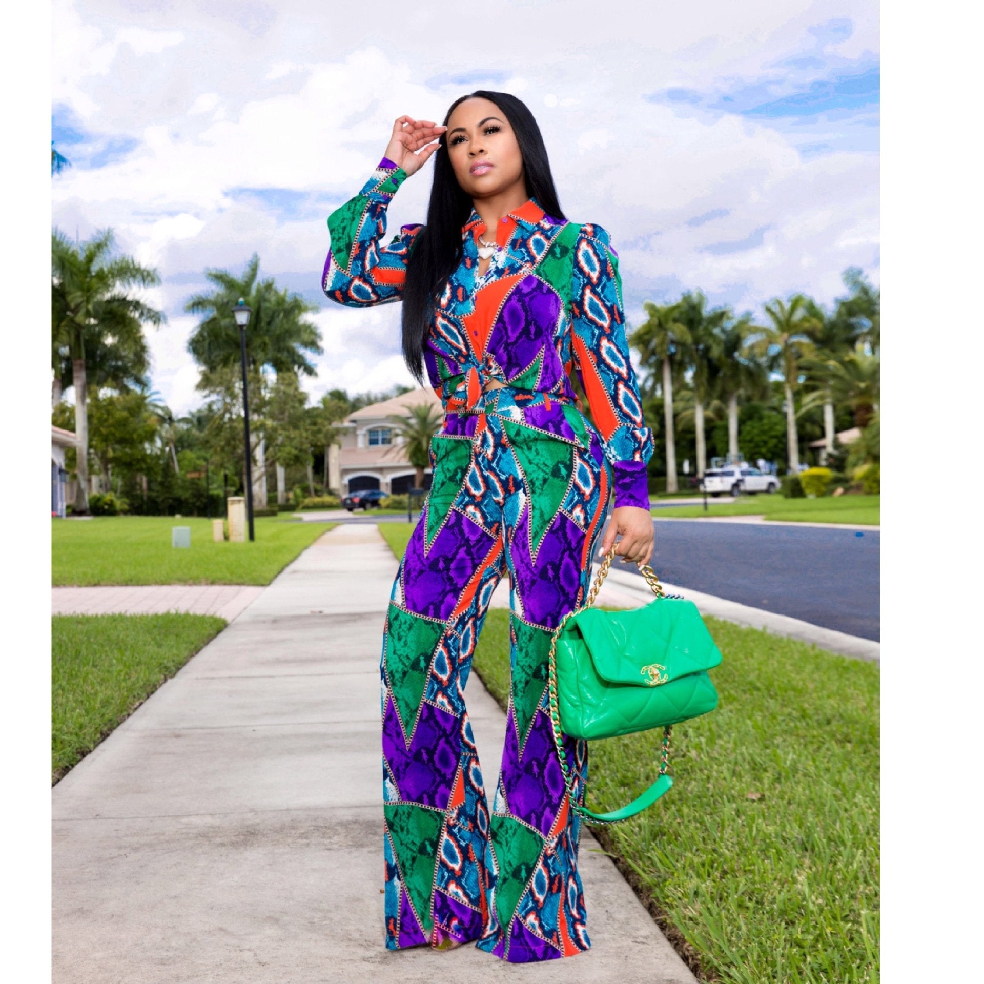 V-neck Colorful Print Jumpsuit