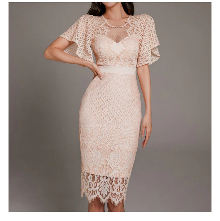 Sexy Elegant Lace Hollow Out See Through Pencil Dress