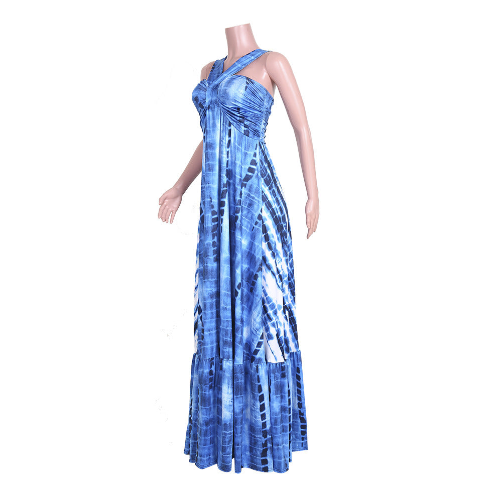 Print Sleeveless Back Zip Loose Floor-length Dresses