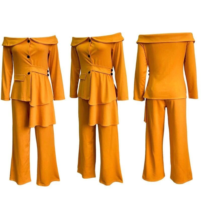 Full Sleeve Off Shoulder Long Sleeve Top And Pant 2 Piece Set