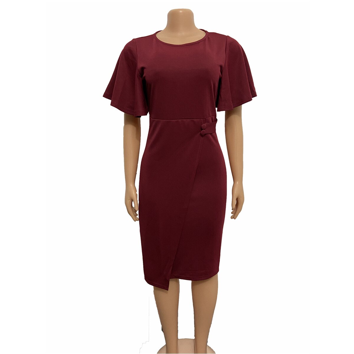 Button Design O-neck Bodycon Office Dress