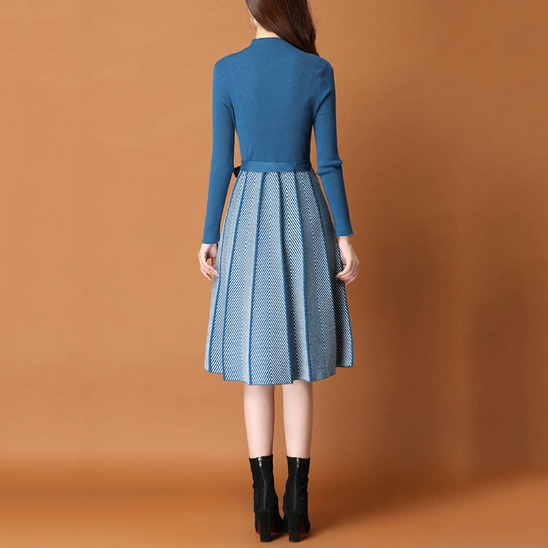 Elegant Knitted Sweater Pleated Dress