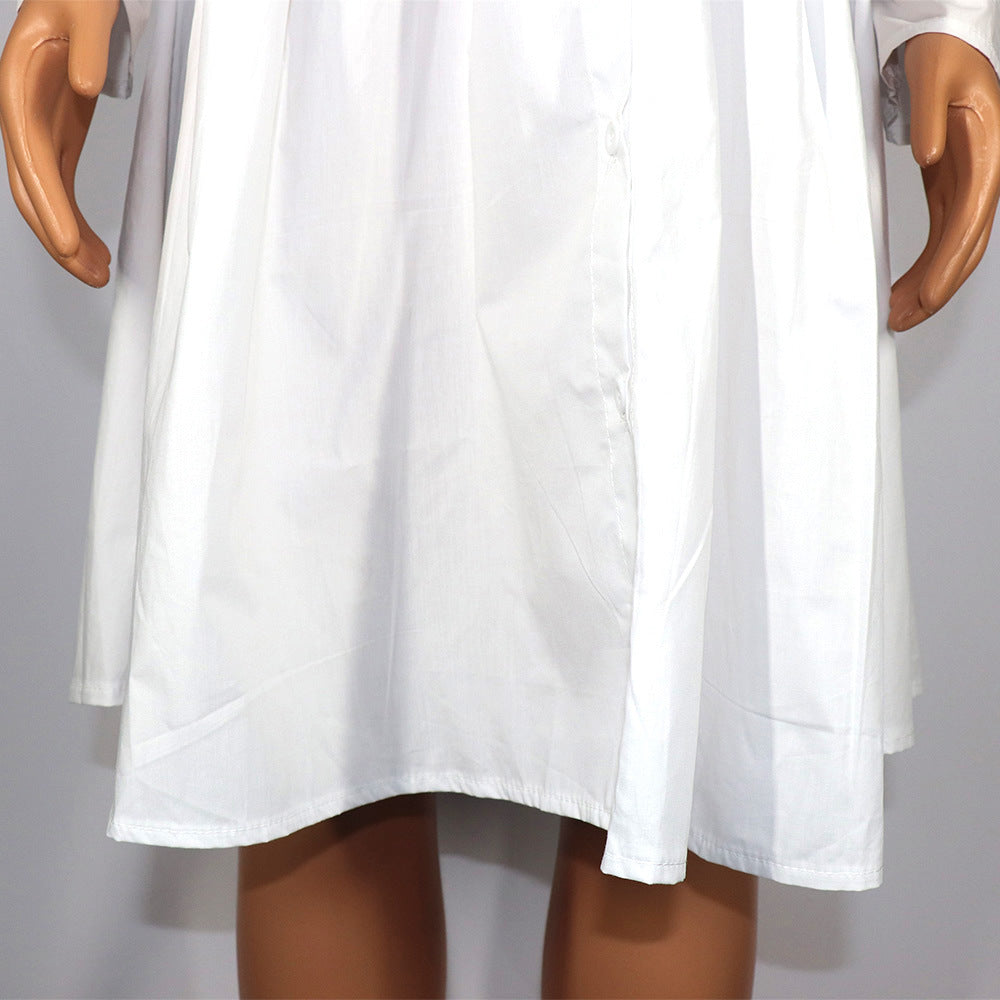 Full Sleeve White Color Beach Solid Boho Dress