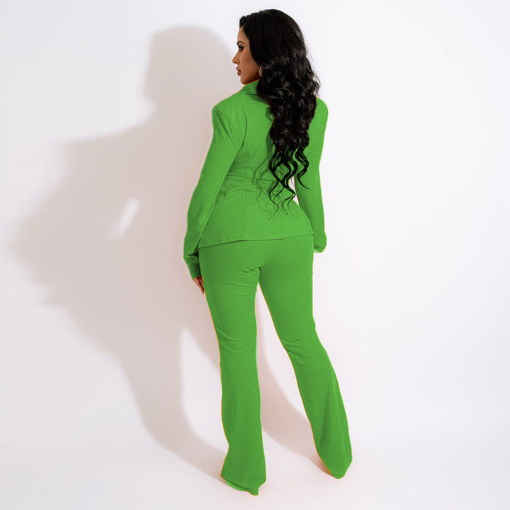 Blazer and Straight Wide Leg Pants Suit
