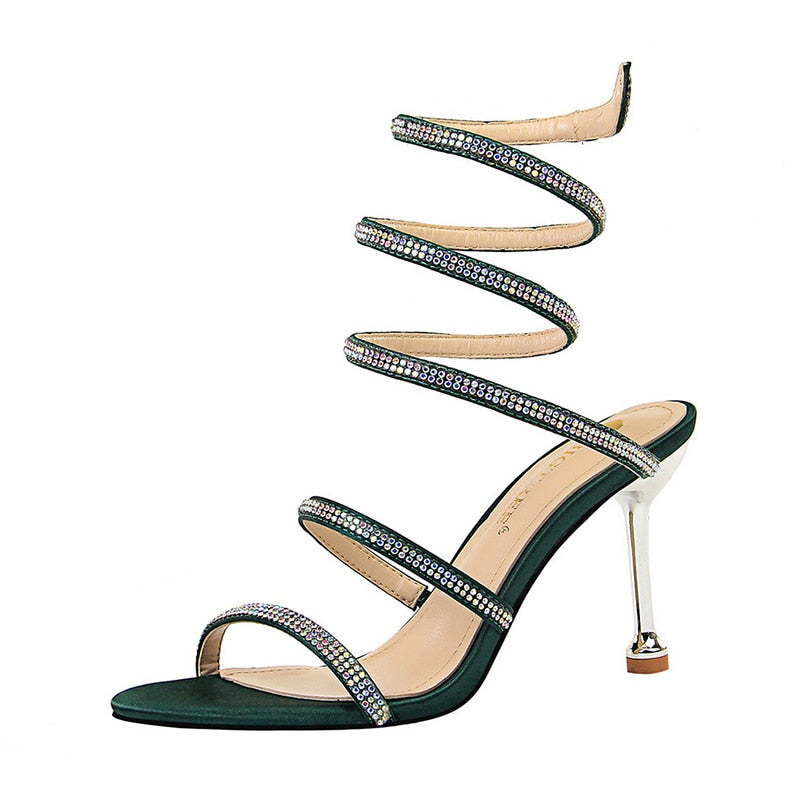 Summer Luxury 8cm Glitter Crystal Roman Sandal Thin High Heels