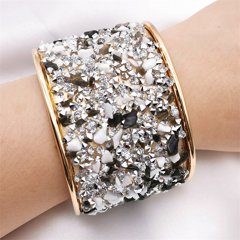 Rhinestone Natural Stone Cuff Bracelets