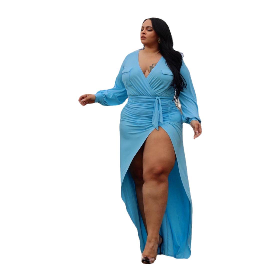 Plus Size Solid Bandage Slited Stretchy Cleavage Sexy Night Party Dress