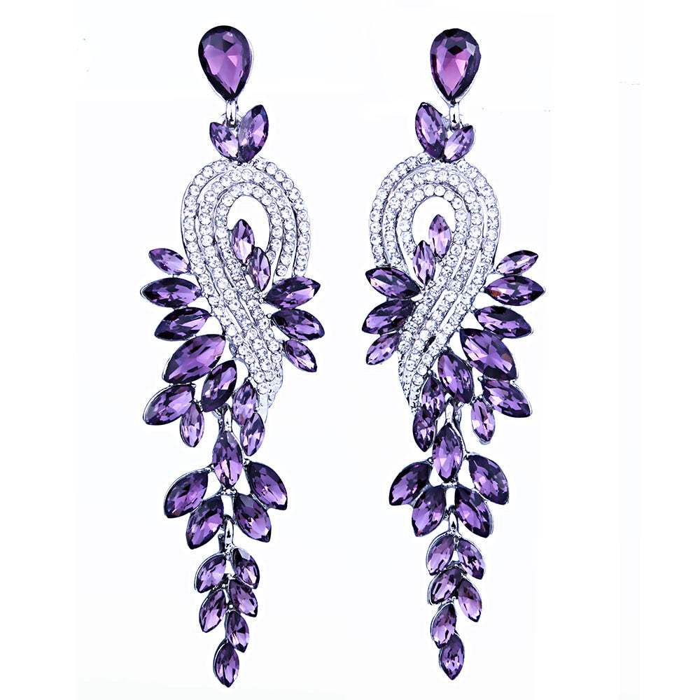 Luxury Crystal Leaf Long Drop Earrings