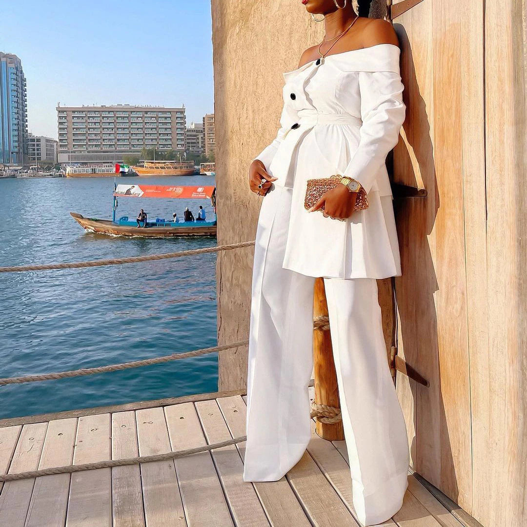 Full Sleeve Off Shoulder Long Sleeve Top And Pant 2 Piece Set